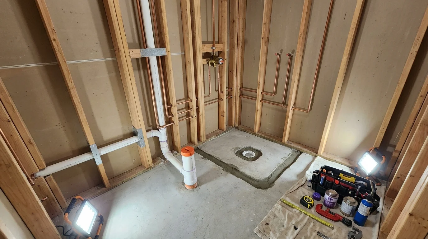 Bathroom rough-in plumbing during remodel by Johns Plumbing LLC in Napa