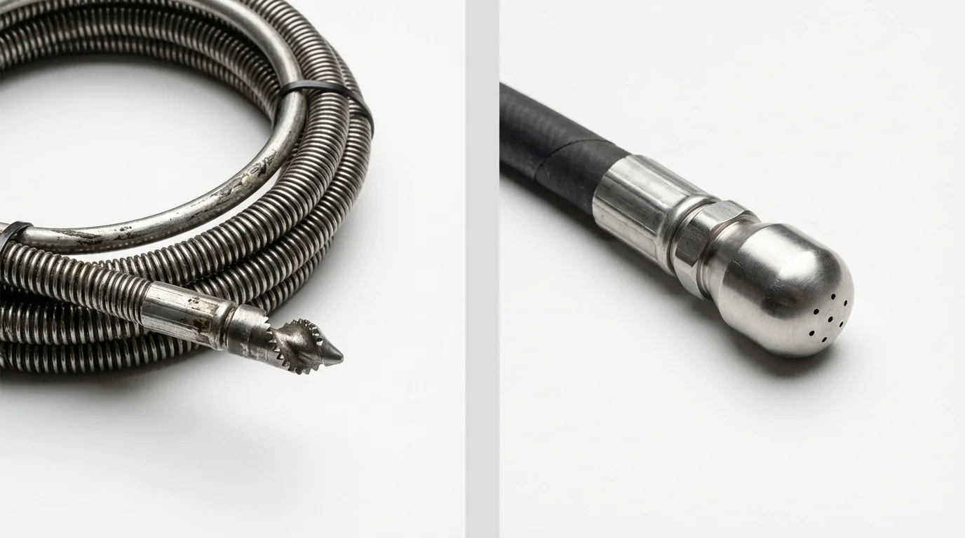 Drain snake cable and hydro jetting nozzle used for drain cleaning in Napa, CA