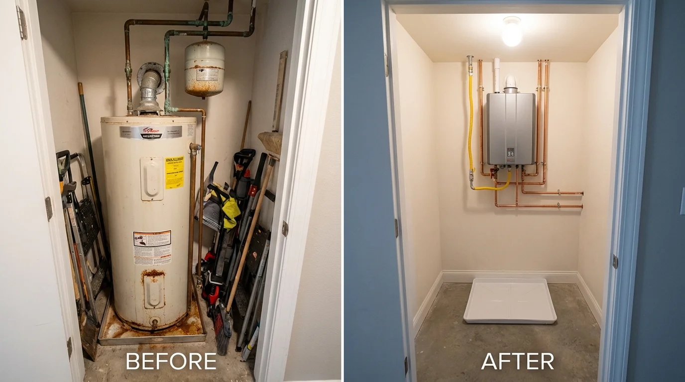 Tank water heater versus wall-mounted tankless unit comparison for Napa, CA homeowners