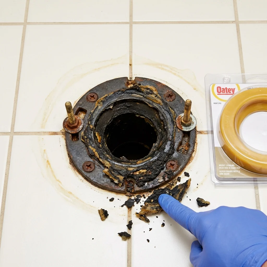 Failed wax ring showing water seepage at the base of a toilet in a Napa, CA home